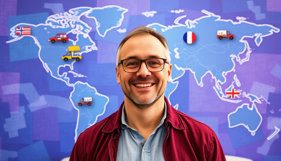 Smiling man against world map in visa context; Skilled Worker visa UK explored.