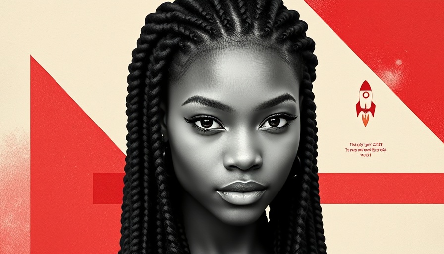 Black and white digital collage with modern geometric design and a female portrait; AI in Africa.