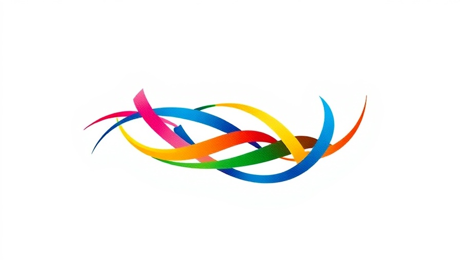 Colorful abstract interwoven logo with red, green, blue stripes.