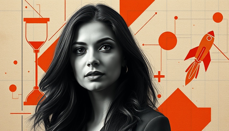 Abstract portrait with geometric elements and rocket illustration.