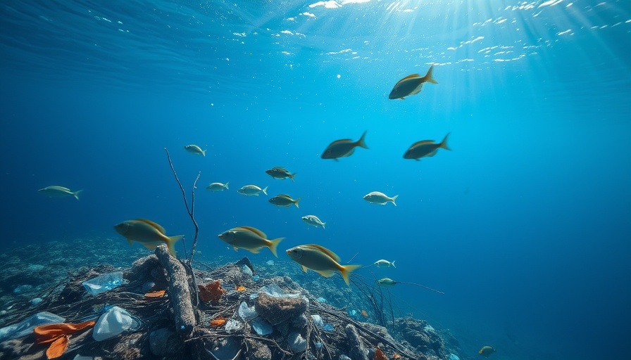 Fish swimming near plastic bag in ocean highlighting global plastic pollution talks.