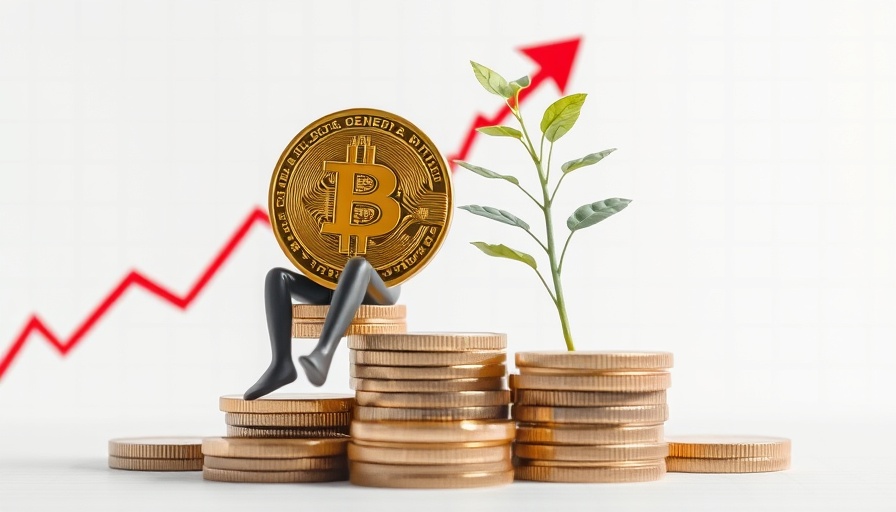 Abstract crypto growth illustration with Bitcoin coin head figure and graph