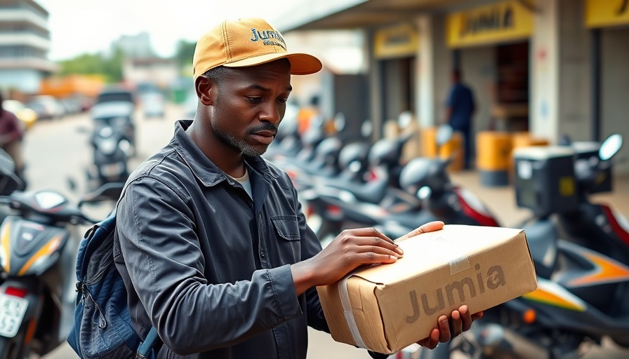 Jumia's rebound in Africa: Delivery man at dispatch point with branded bikes.