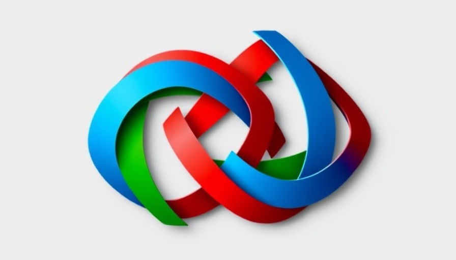 Colorful abstract symbol with interwoven arcs in red, blue, and green