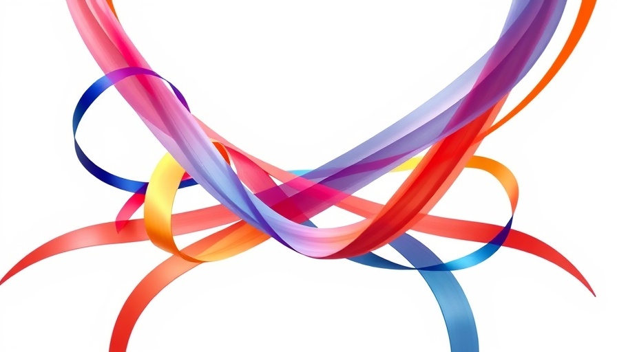 Abstract interwoven ribbons design, vibrant colors.