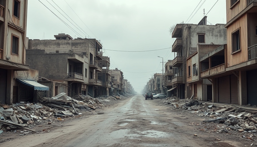 Somber Al-Fashir Sudan crisis scene on a war-torn street.