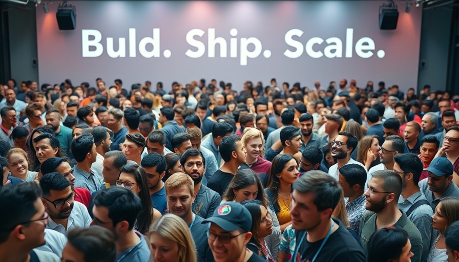 Crowd at African startups event with 'Build. Ship. Scale.' backdrop.