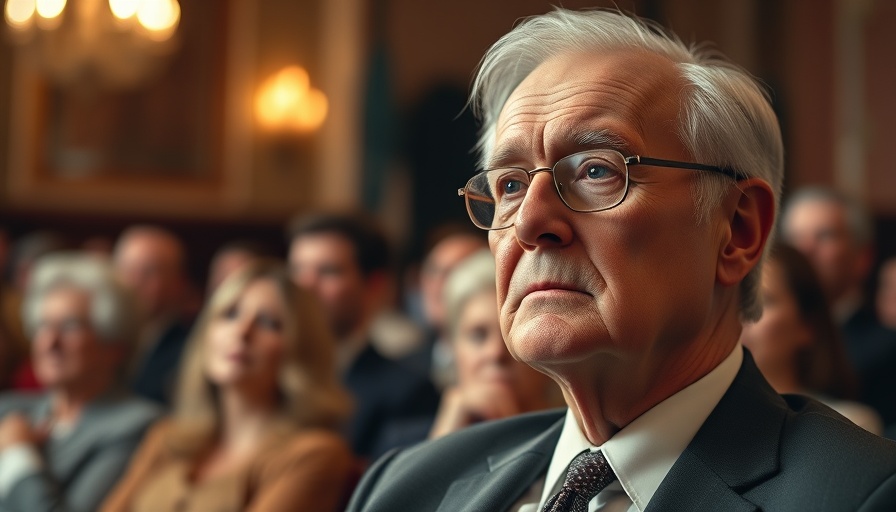 Distinguished older man at an event, thoughtful expression.