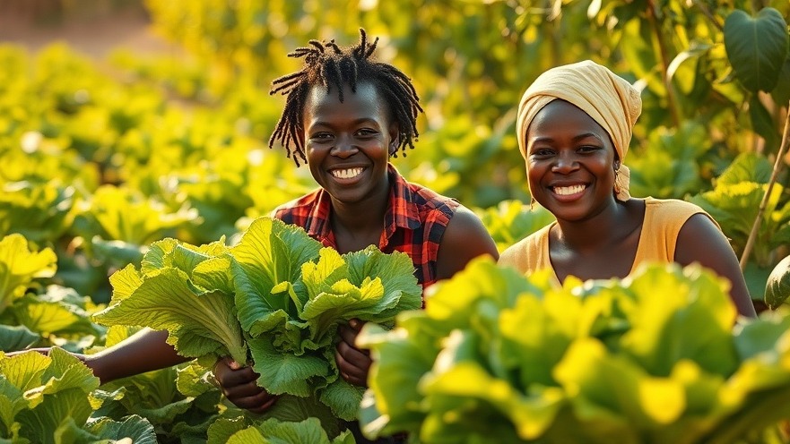 African farmers joyfully harvesting fresh lettuce in a sunny garden, showcasing economic empowerment.