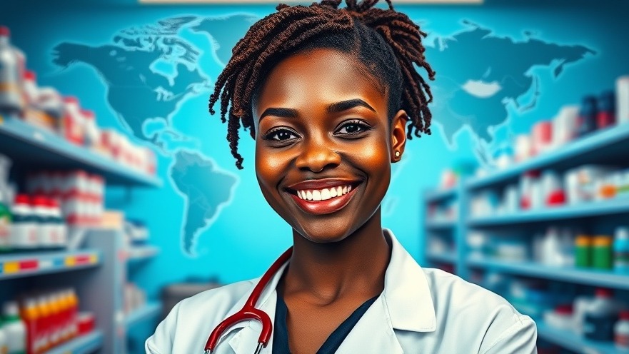 Confident African pharmacist in vibrant digital transformation Africa scene