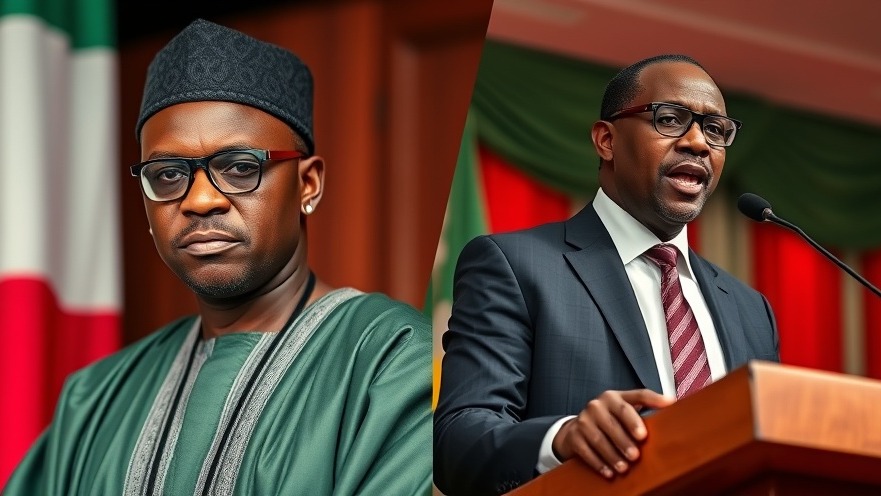 Nigerian political landscape: man in traditional attire vs. suit, discussing Adamawa title change.