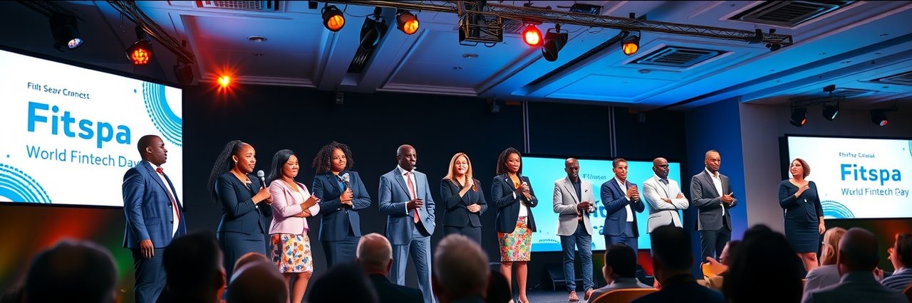 Fitspa World Fintech Day speakers panel on stage at financial technology conference