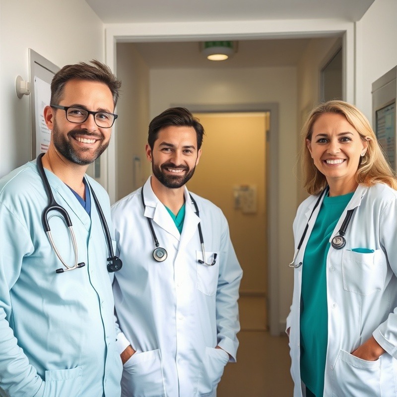 Happy doctors in a small clinic providing caring healthcare. Happy doctors in a small clinic providing caring healthcare.