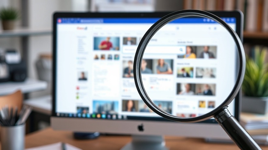 Magnifying glass on a screen showing content-first marketing in a realistic office.