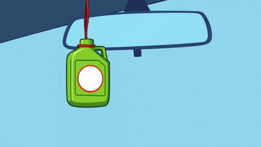Minimalist illustration of gasoline-scented air freshener for EVs.