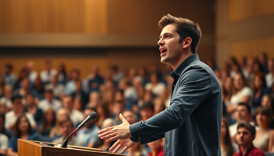 Young man delivering motivational speeches in a lively setting.