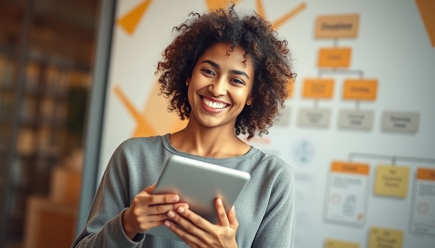 Woman with tablet and organizational structure design, abstract.