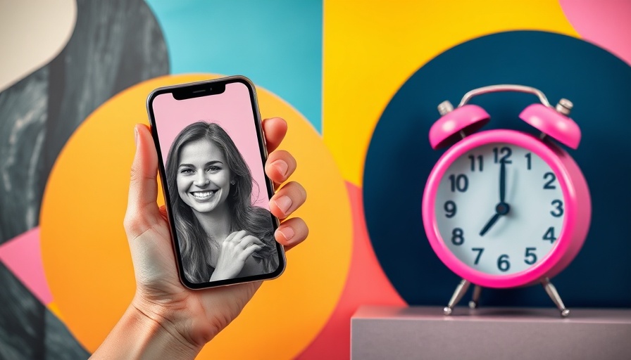 Artistic image of short-form video concept with phone and alarm clock.