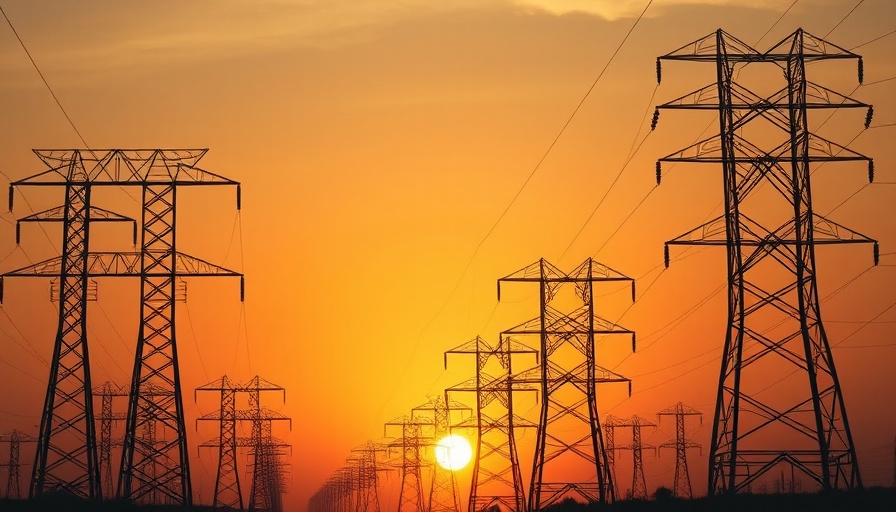 Power lines at sunset, symbolizing AI supercharging the power grid.