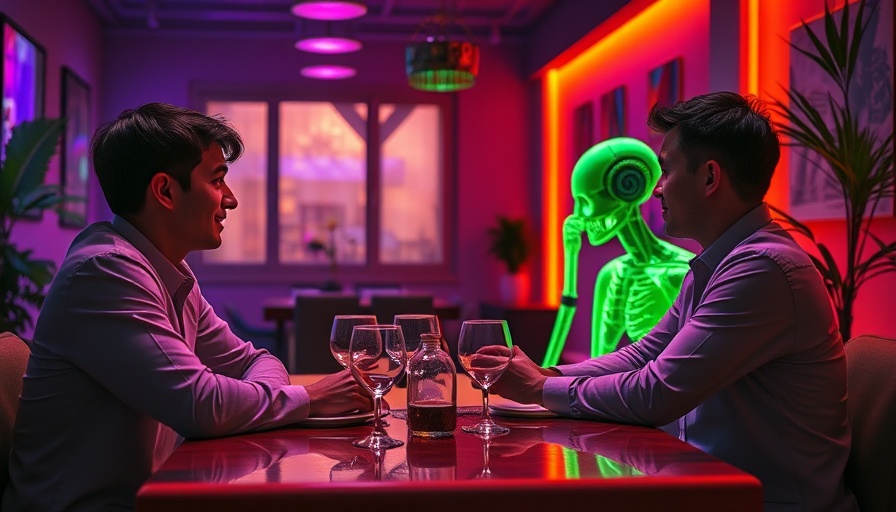 Impact of AGI on Labor Market: Stylized surreal scene at a dinner table with an abstract figure.
