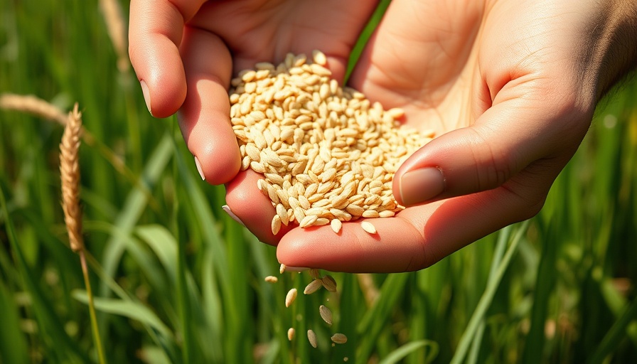 Close-up of hands with grass seeds highlighting grass seed longevity.