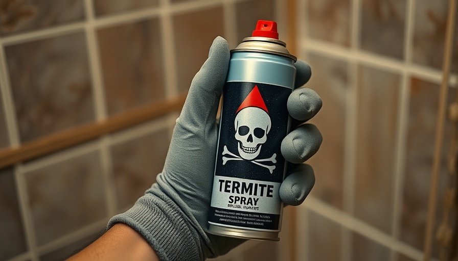 Gloved hand using termite spray for DIY pest control tips.
