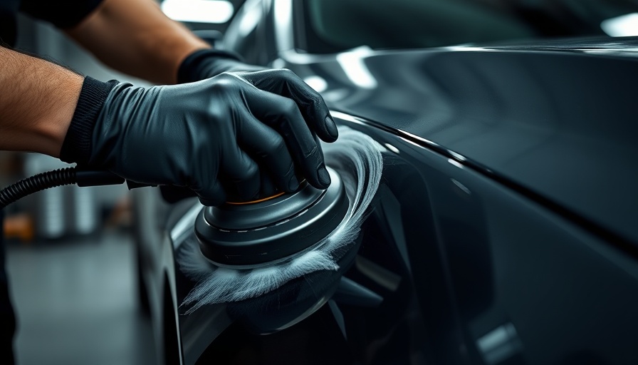 Hands polishing a car with a buffer - DIY car detailing tips.