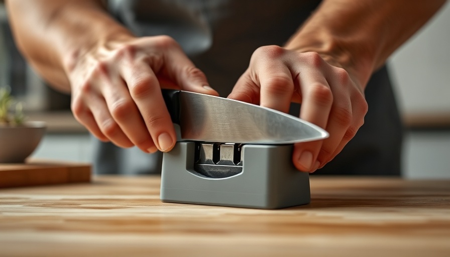 Hands using tools for sharpening knives with precision.
