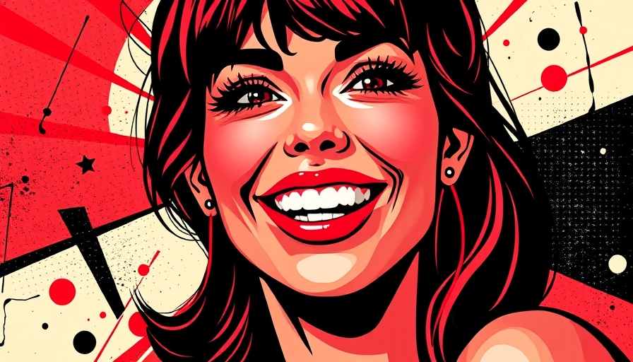 Pop art portrait of a smiling woman with abstract elements