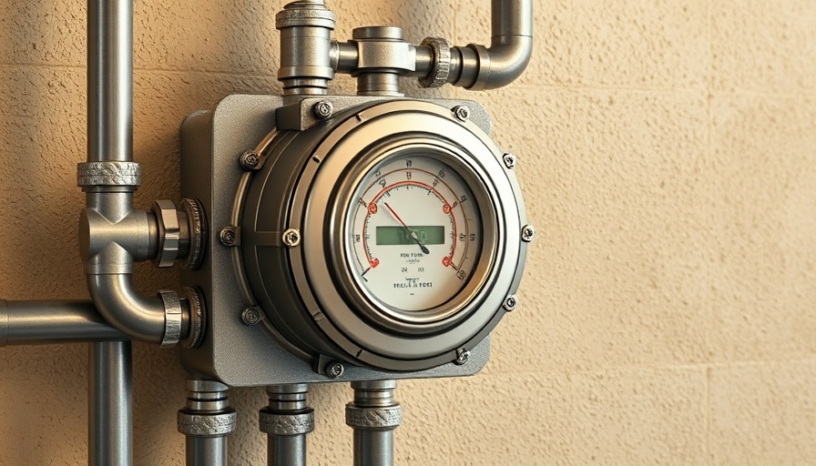 Gas meter with pipes illustrating gas delivery fees in an industrial setup.
