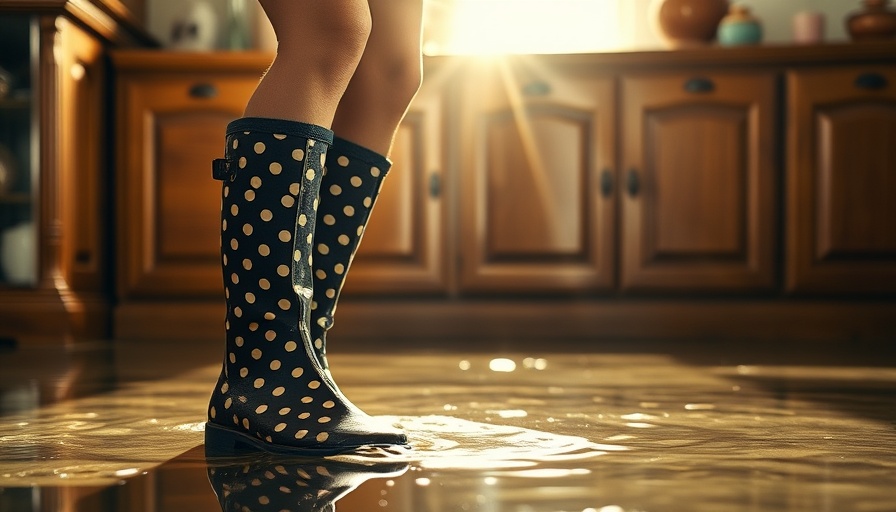 Person cleaning floodwater in a home to repair water damage.