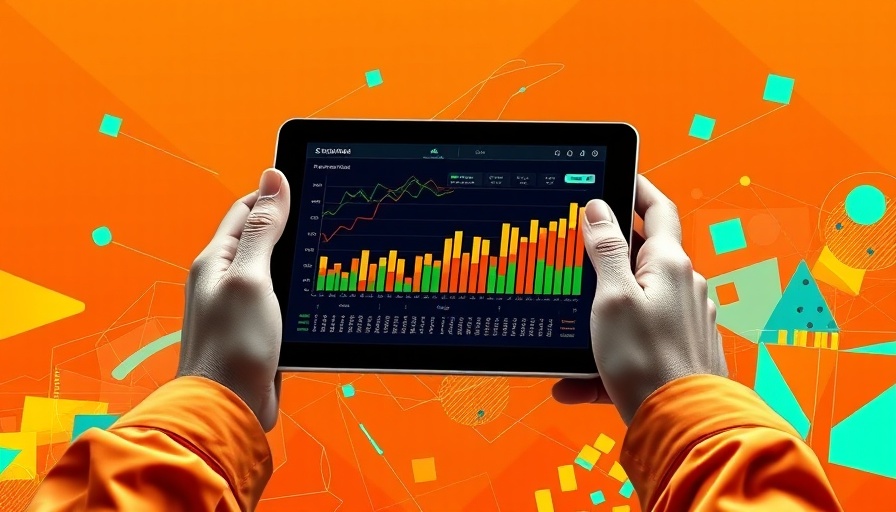 Abstract hands holding tablet with graphs, colorful keyboards, data visualization techniques.