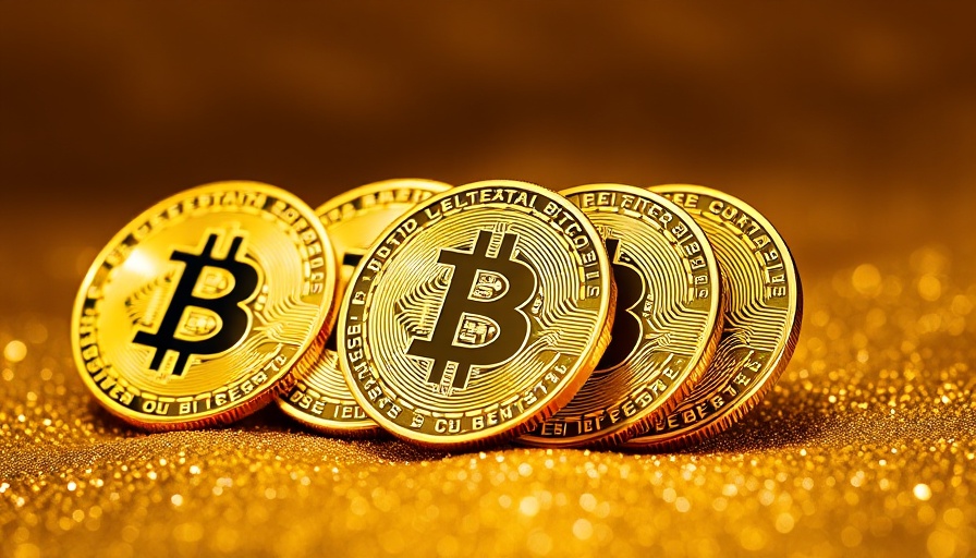 Gold Bitcoin coins on glittering surface highlighting Europe BlackRock product.