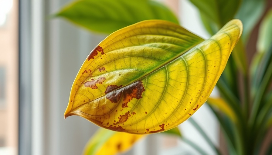 Yellowing plant leaf indicating humidity problems indoors.