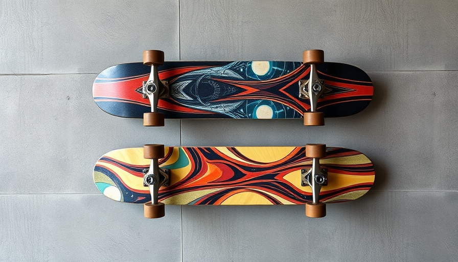 DIY skateboard wall mount with two longboards on a gray wall.