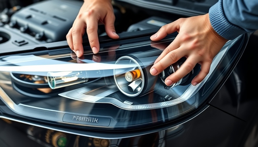 Close-up of hands on car headlight, highlighting theft vulnerability.