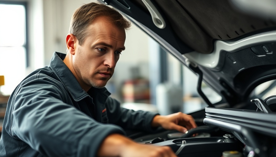 Mechanic inspecting car engine for common repairs by mileage.