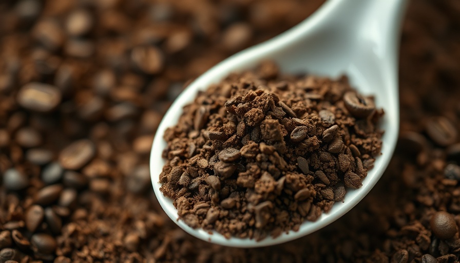 Close-up of coffee grounds on a spoon, illustrating benefits for plants.