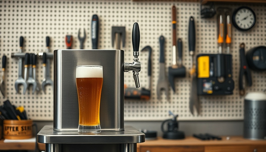 Sleek DIY kegerator with tap in home garage workspace, DIY kegerator setup.