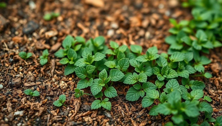 Close-up of spurge weeds growing on brown soil
