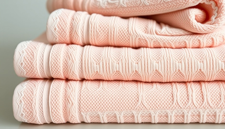 Dobby border on bath towels in soft pastel colors.