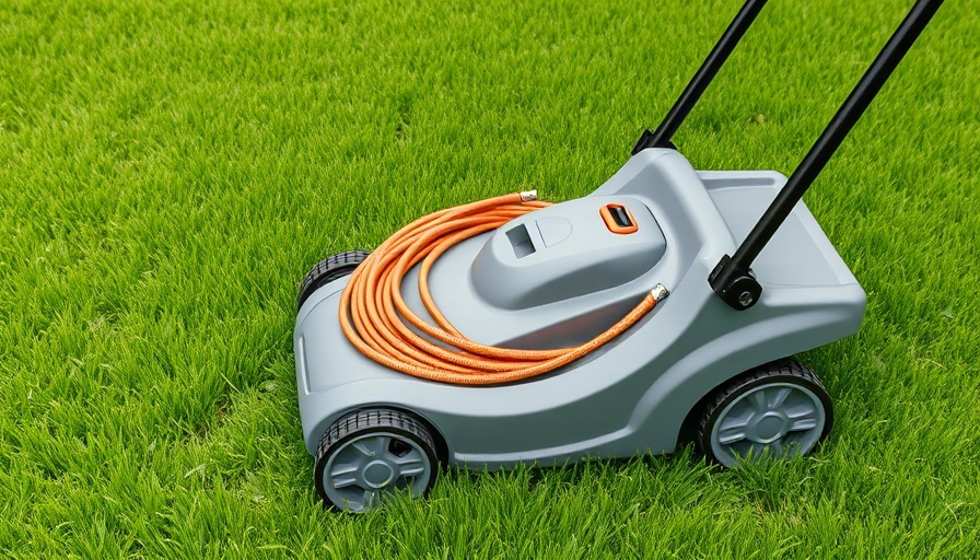 Lawn care secrets with mower and hose on green grass.