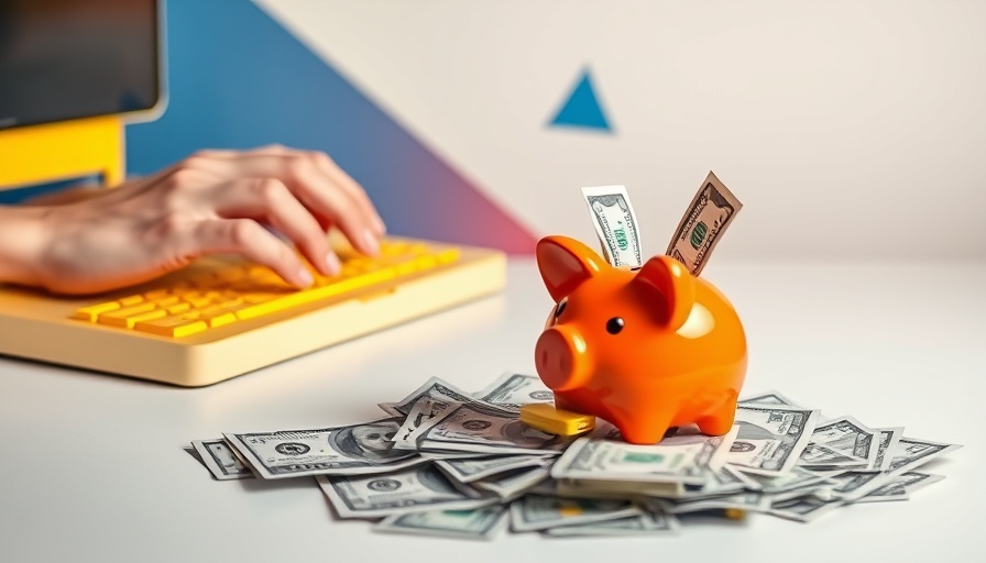 Earned Media Value concept with yellow keyboard and piggy bank.