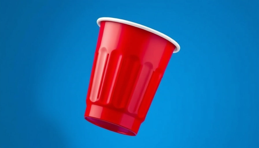 Red Solo cup on blue background showing design lines.