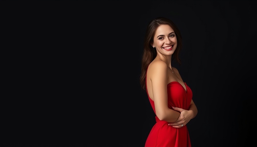 Elegant woman in red dress posing gracefully