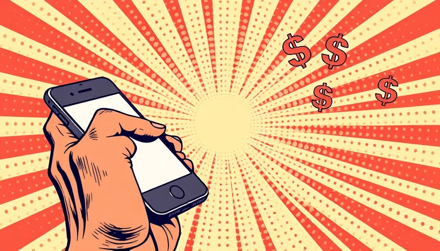 Pop art hand with smartphone, 'Social Media Marketing Campaign' tag.