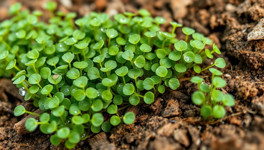 Healthy green hairy bittercress in garden soil