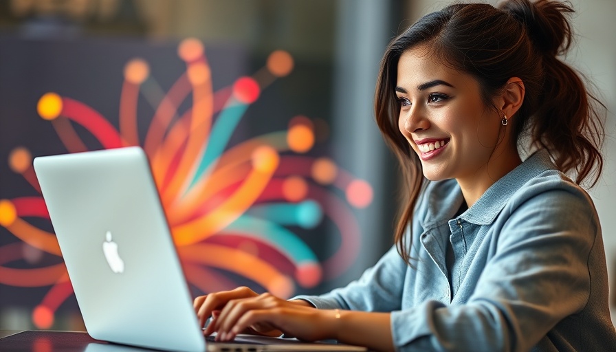 Young woman engaging with virtual lead form graphics, showcasing best practices for capturing high-quality prospects.