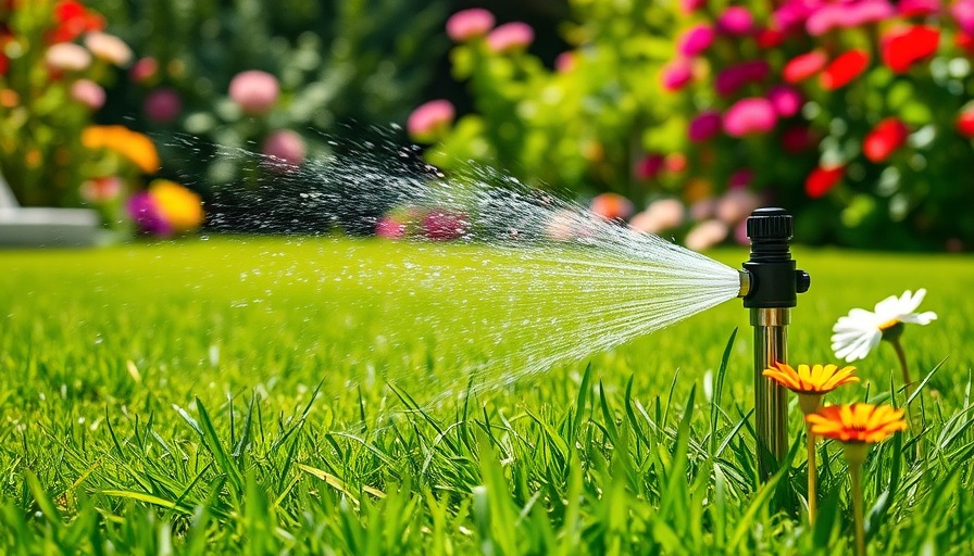 Efficient sprinkler watering vibrant garden lawn.