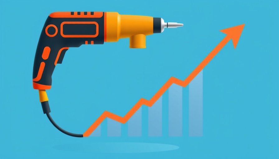 Power drill with price increase graph, illustrating tariff impact